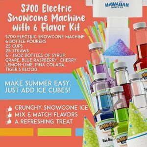 SOLD Hawaiian Shaved Ice Snow Cone Machine Party Pack with 6 Flavors.